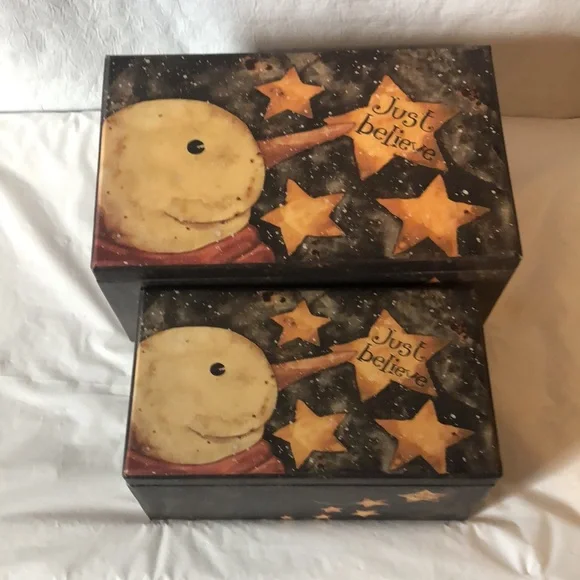 Winter nesting boxes “Just Believe” stars & snowman set of 2 if fine quality . - Picture 3 of 9